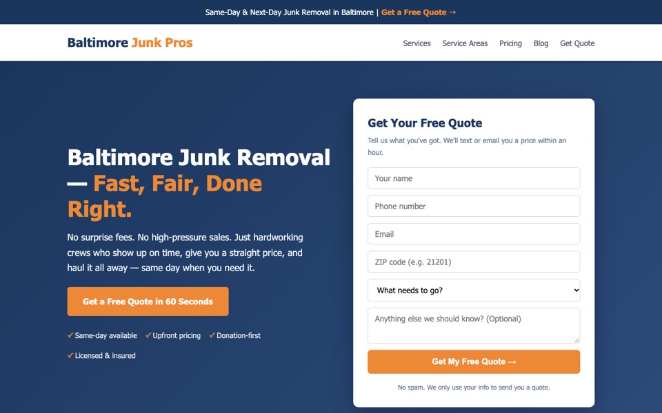 Baltimore Junk Pros home page