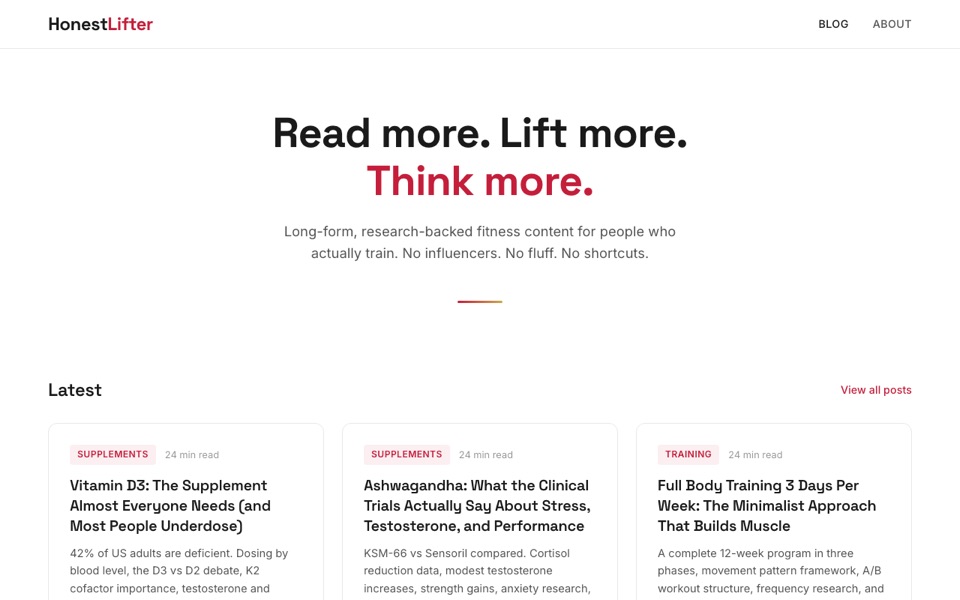 HonestLifter home page